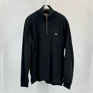 Lacoste Men's Black Cotton Quarter Zip Sweater with Pockets Longer Back Size 5